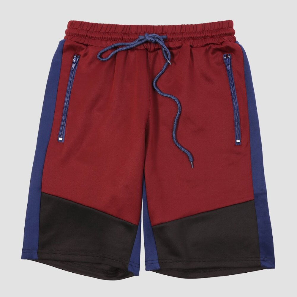 FXN Men's 3-Tone Color Track Shorts Burgundy Black Navy
